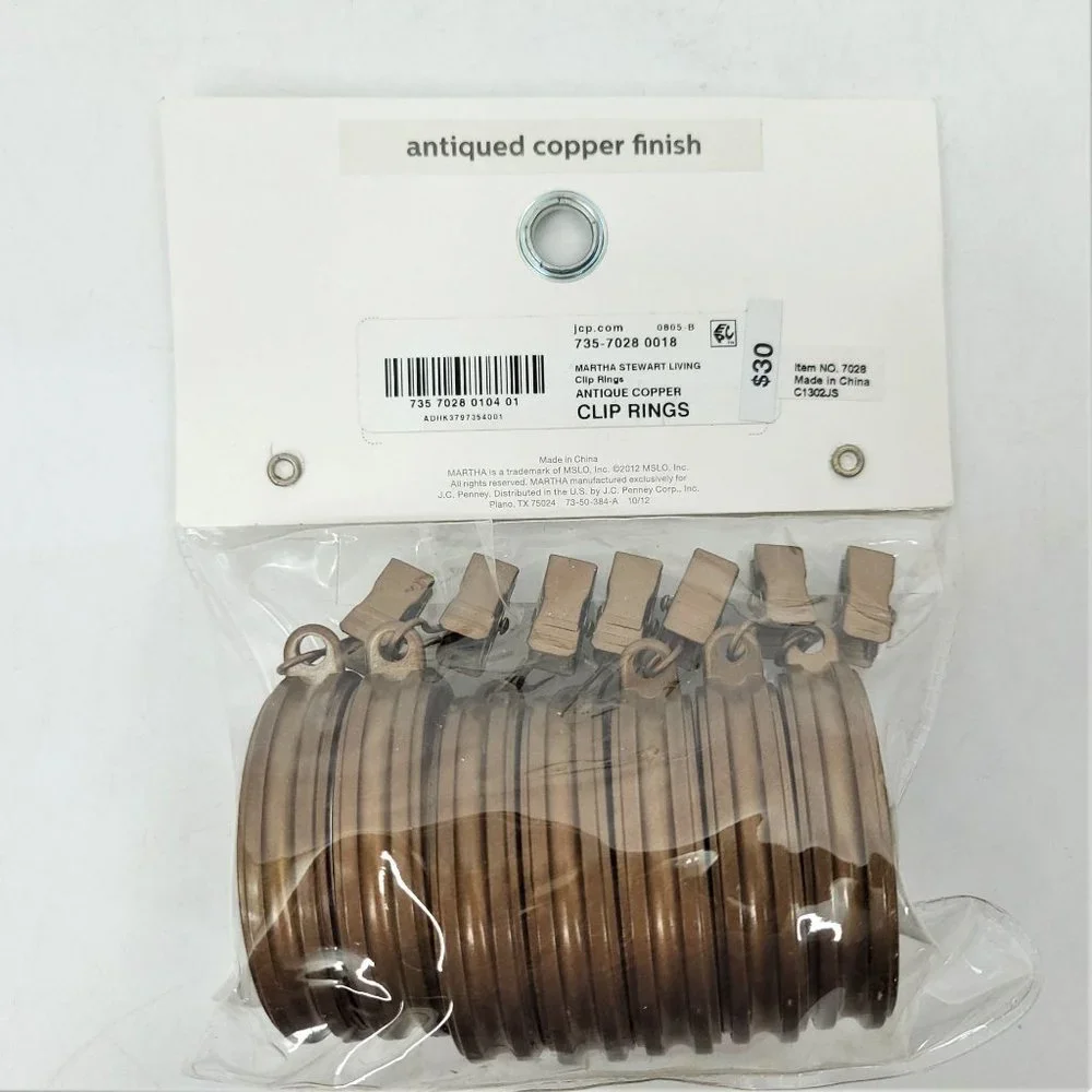 3 Pkg Martha Window Curtain Clip Rings Antiqued Copper Finish Fit 1.25
